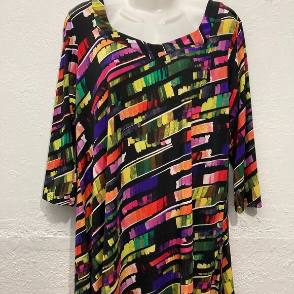 Fashque Studio Top Tunic Stretch Pullover Abstract Black Vibrant Cross back XL - Picture 3 of 10